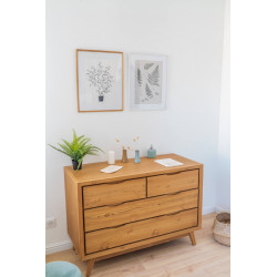 Commode en teck massif avec un style Fiftees - 4 tiroirs de marque Delorm, référence: B8888800