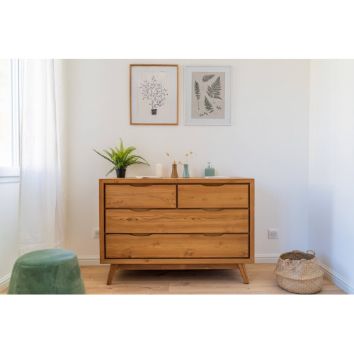 Commode en teck massif avec un style Fiftees - 4 tiroirs - Delorm