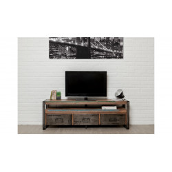 Meuble TV 3 tiroirs, 1 niche en teck recyclé avec un style Loft - 160 cm de marque Delorm, référence: B8889600