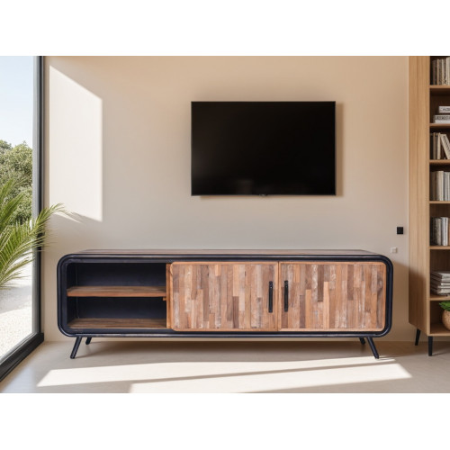 Meuble TV en teck recyclé avec un style Fusion - 170 cm - Delorm