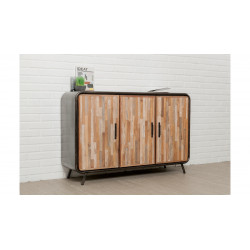 Buffet 3 portes en métal et teck recyclé avec un style Fusion - 140 cm de marque Delorm, référence: J8885700