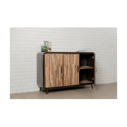 Buffet 3 portes en métal et teck recyclé avec un style Fusion - 140 cm - Delorm