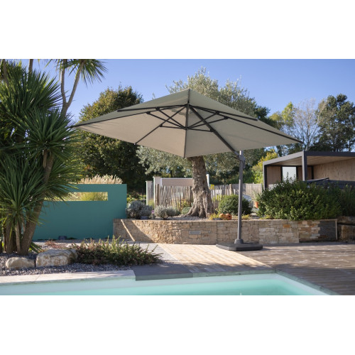 Parasol de jardin carré déporté et inclinable - 3 x 3 m - gris clair - Delorm