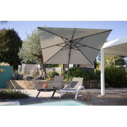 Parasol de jardin carré déporté et inclinable - 3 x 3 m - gris clair - Delorm