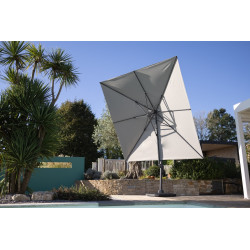 Parasol de jardin carré déporté et inclinable - 3 x 3 m - gris clair - Delorm