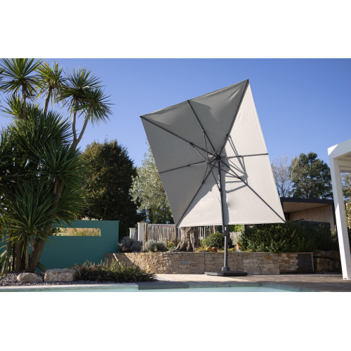 Parasol de jardin carré déporté et inclinable - 3 x 3 m - gris clair - Delorm