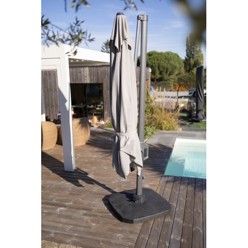 Parasol de jardin carré déporté et inclinable - 3 x 3 m - gris clair - Delorm