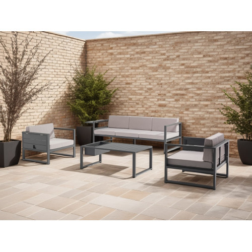 Salon de jardin design bas en aluminium - gris anthracite - 5 personnes - Delorm