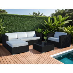 Salon de jardin design bas en résine tressée - noir - 5 personnes - Delorm