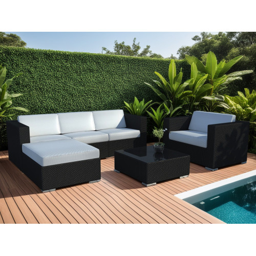 Salon de jardin design bas en résine tressée - noir - 5 personnes - Delorm