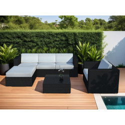 Salon de jardin design bas en résine tressée - noir - 5 personnes - Delorm