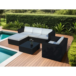 Salon de jardin design bas en résine tressée - noir - 5 personnes - Delorm