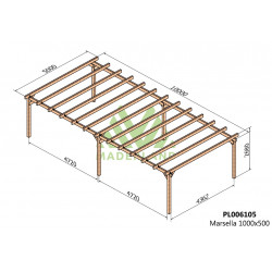 Pergola en bois autoportante - modèle MARSELLA - 1000 x 500 cm - Maderland