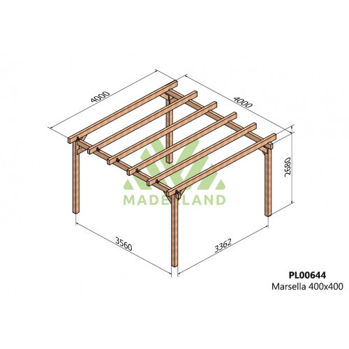 Pergola en bois autoportante - modèle MARSELLA - 400 x 400 cm - Maderland