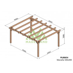 Pergola en bois autoportante - modèle MARSELLA - 500 x 400 cm - Maderland