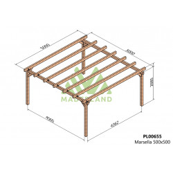 Pergola en bois autoportante - modèle MARSELLA - 500 x 500 cm - Maderland