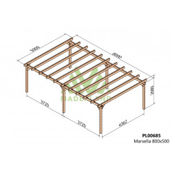 Pergola en bois autoportante - modèle MARSELLA - 800 x 500 cm - Maderland