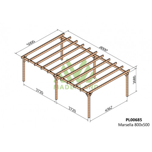 Pergola en bois autoportante - modèle MARSELLA - 800 x 500 cm - Maderland