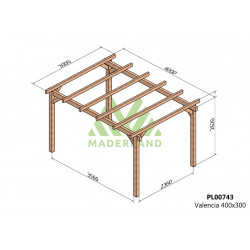 Pergola en bois autoportante - modèle VALENCIA - 400 x 300 cm - Maderland