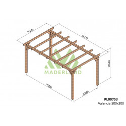 Pergola en bois autoportante - modèle VALENCIA - 500 x 300 cm - Maderland