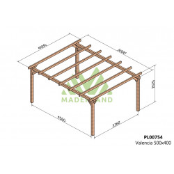 Pergola en bois autoportante - modèle VALENCIA - 500 x 400 cm - Maderland