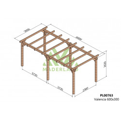 Pergola en bois autoportante - modèle VALENCIA - 600 x 300 cm - Maderland