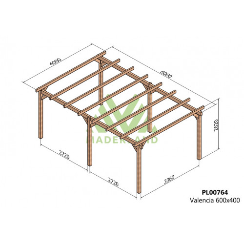 Pergola en bois autoportante - modèle VALENCIA - 600 x 400 cm - Maderland