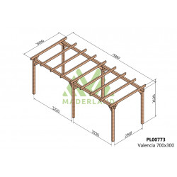 Pergola en bois autoportante - modèle VALENCIA - 700 x 300 cm - Maderland