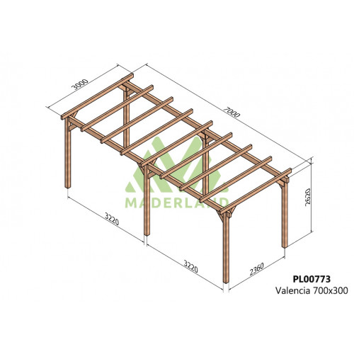 Pergola en bois autoportante - modèle VALENCIA - 700 x 300 cm - Maderland