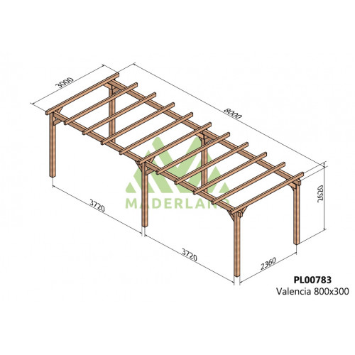 Pergola en bois autoportante - modèle VALENCIA - 800 x 300 cm - Maderland