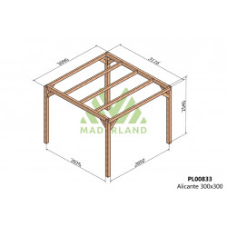 Pergola en bois autoportante - modèle ALICANTE - 300 x 300 cm - Maderland