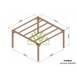 Pergola en bois autoportante - modèle ALICANTE - 400 x 400 cm - Maderland