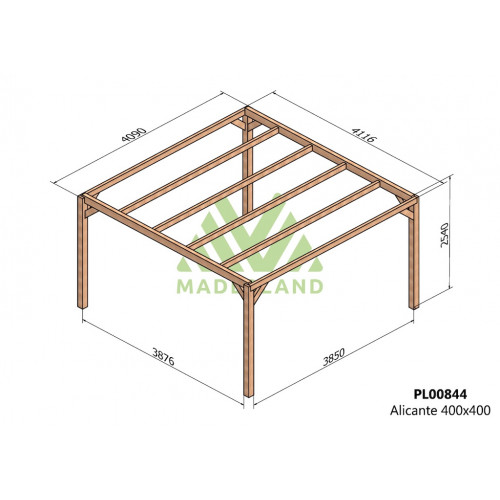 Pergola en bois autoportante - modèle ALICANTE - 400 x 400 cm - Maderland