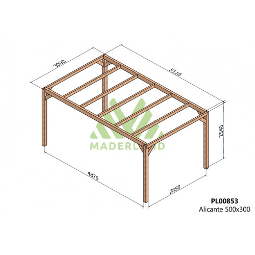 Pergola en bois autoportante - modèle ALICANTE - 500 x 300 cm - Maderland