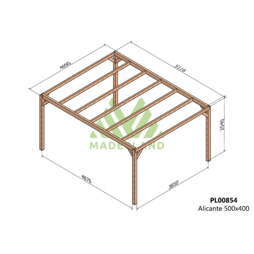 Pergola en bois autoportante - modèle ALICANTE - 500 x 400 cm - Maderland