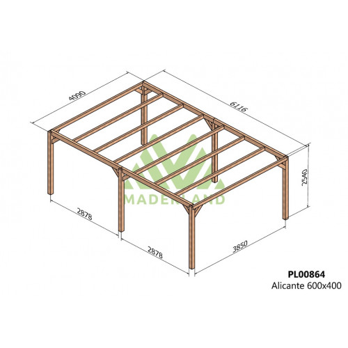 Pergola en bois autoportante - modèle ALICANTE - 600 x 400 cm - Maderland