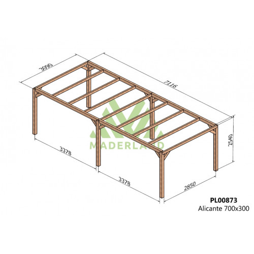 Pergola en bois autoportante - modèle ALICANTE - 700 x 300 cm - Maderland