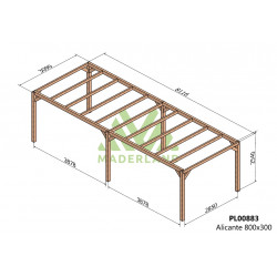 Pergola en bois autoportante - modèle ALICANTE - 800 x 300 cm - Maderland