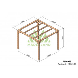 Pergola en bois autoportante - modèle SANTANDER - 300 x 300 cm - Maderland