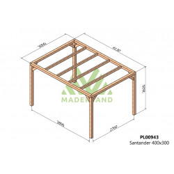 Pergola en bois autoportante - modèle SANTANDER - 400 x 300 cm - Maderland