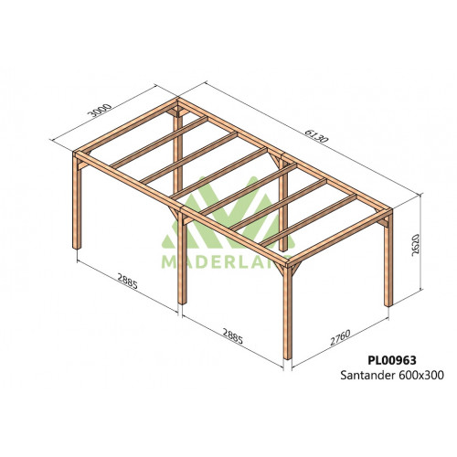 Pergola en bois autoportante - modèle SANTANDER - 600 x 300 cm - Maderland