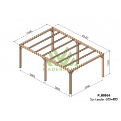 Pergola en bois autoportante - modèle SANTANDER - 600 x 400 cm - Maderland