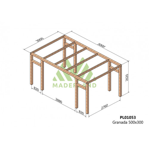 Pergola en bois autoportante - modèle GRANADA - 500 x 300 cm - Maderland