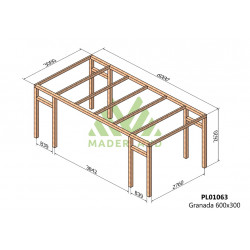 Pergola en bois autoportante - modèle GRANADA - 600 x 300 cm - Maderland