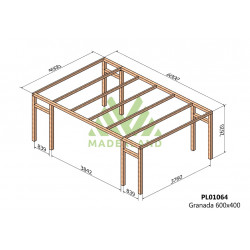 Pergola en bois autoportante - modèle GRANADA - 600 x 400 cm - Maderland