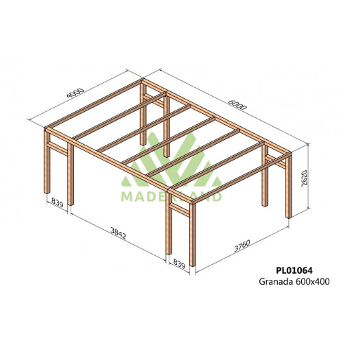 Pergola en bois autoportante - modèle GRANADA - 600 x 400 cm - Maderland