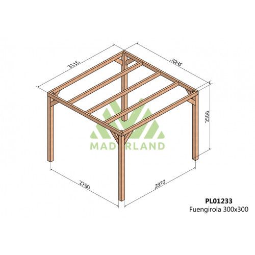 Pergola en bois autoportante - modèle FUENGIROLA - 300 x 300 cm - Maderland