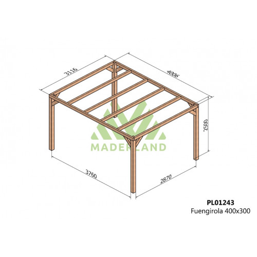 Pergola en bois autoportante - modèle FUENGIROLA - 400 x 300 cm - Maderland