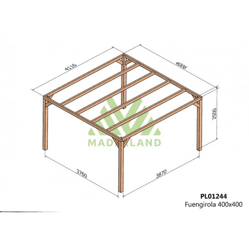 Pergola en bois autoportante - modèle FUENGIROLA - 400 x 400 cm - Maderland