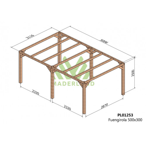 Pergola en bois autoportante - modèle FUENGIROLA - 500 x 300 cm - Maderland